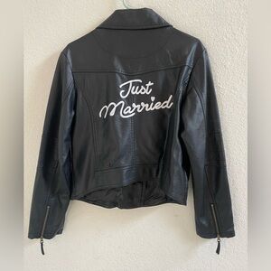 Just Married Black Faux Leather Jacket - Women's